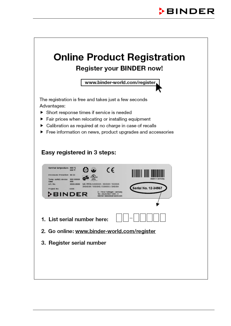 Product registration | BINDER C 150 User Manual | Page 5 / 90