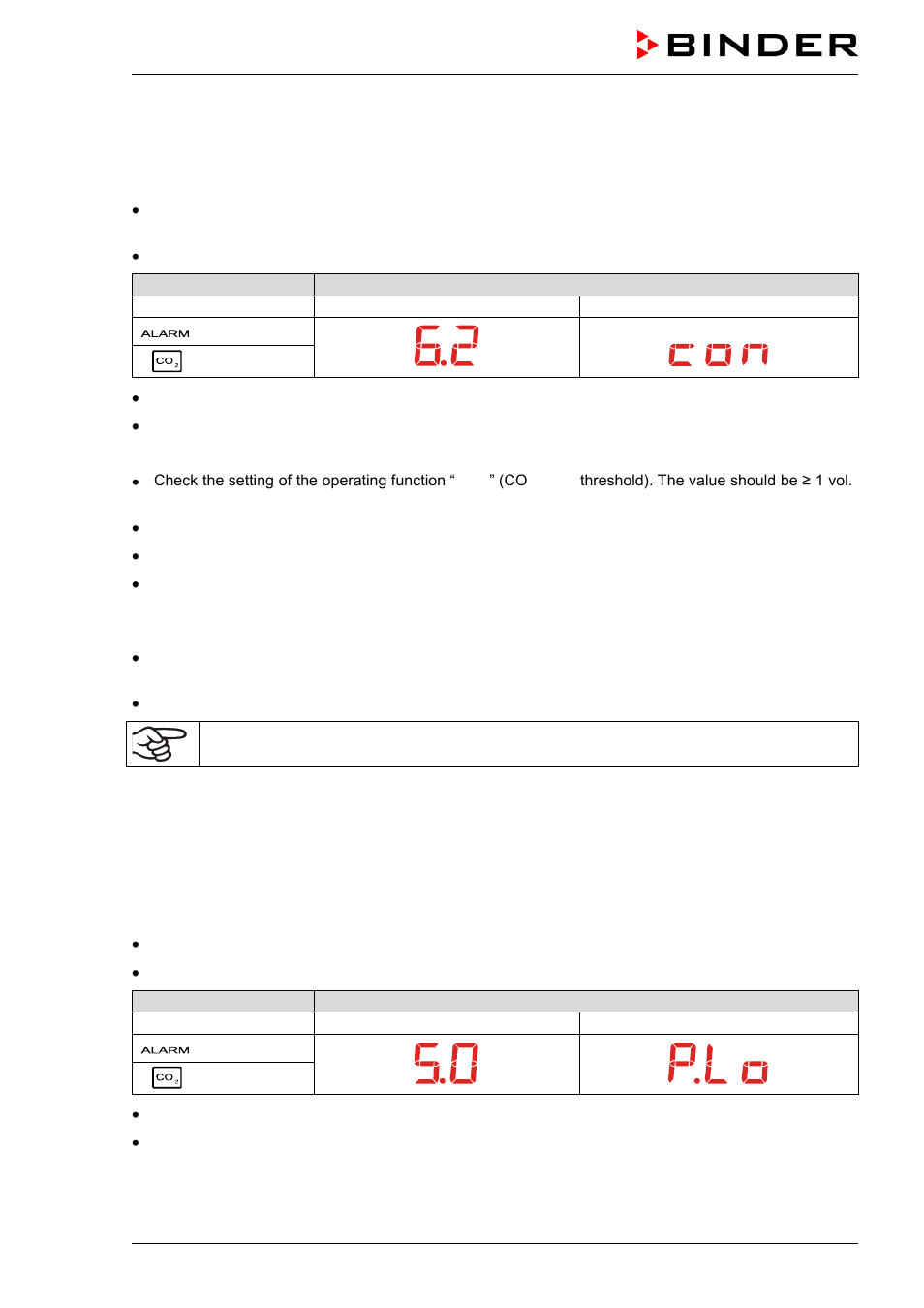 7 co, Tolerance range alarm (co, Over/under concentration) | 8 co, Pressure too low | BINDER C 150 User Manual | Page 52 / 90