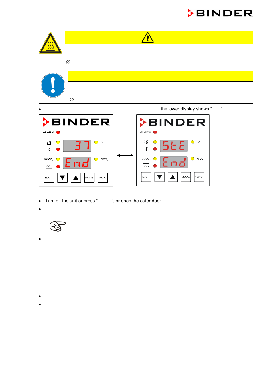 Caution, 5 aborting the hot-air sterilization | BINDER C 150 User Manual | Page 68 / 90
