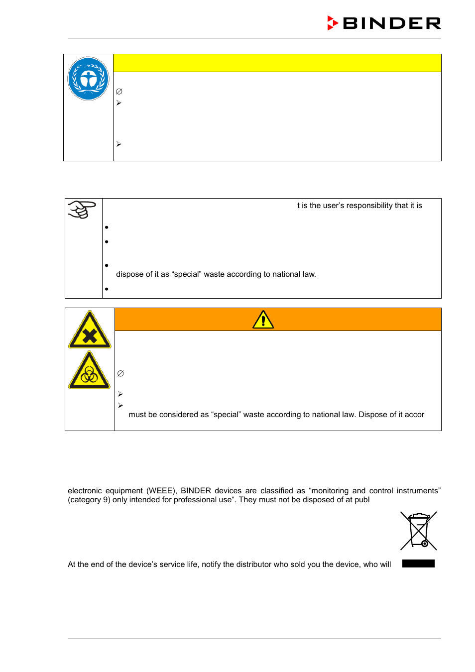 Caution, Warning | BINDER C 150 User Manual | Page 74 / 90