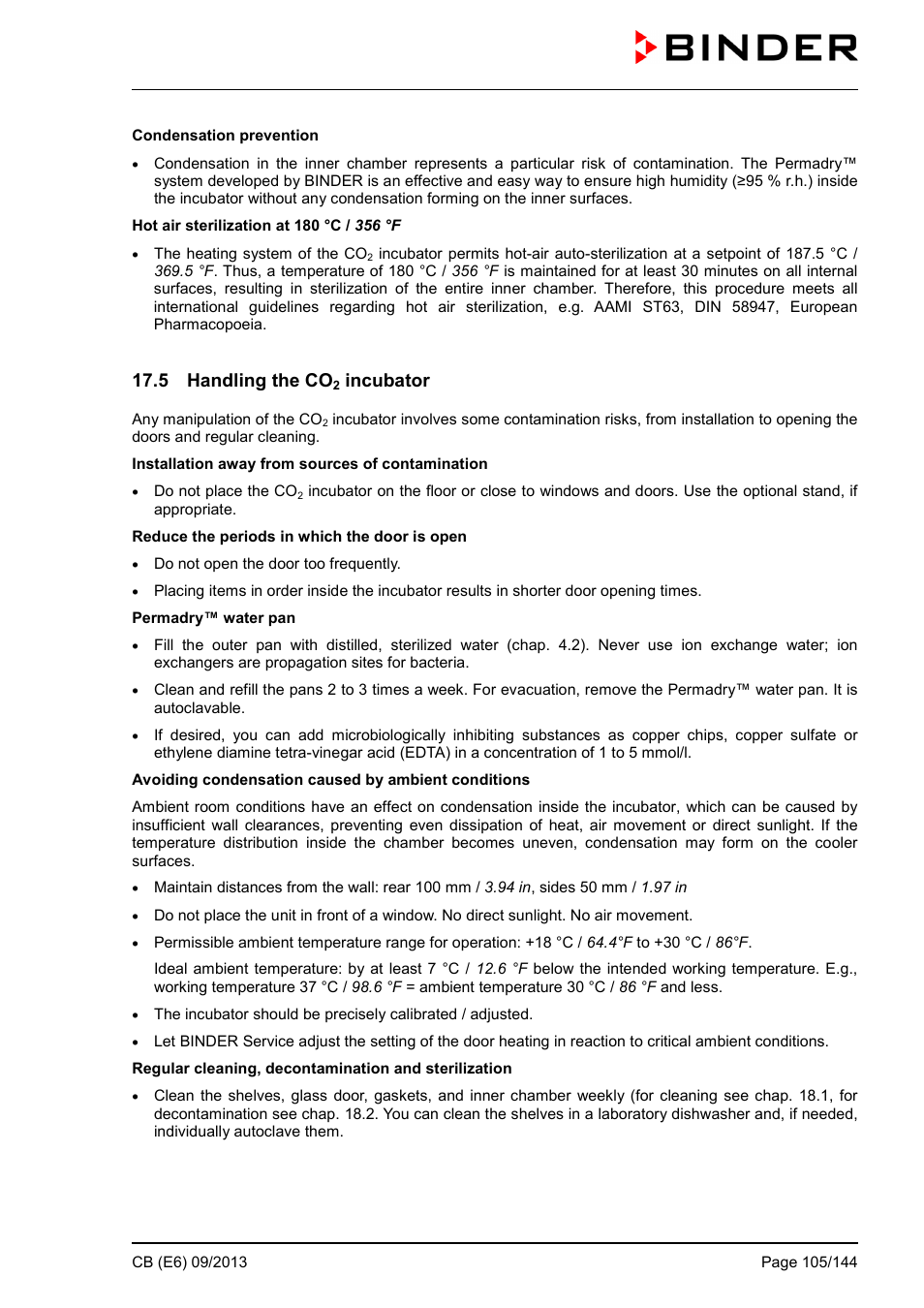 5 handling the co2 incubator, 5 handling the co, Incubator | BINDER CB 60 User Manual | Page 105 / 145