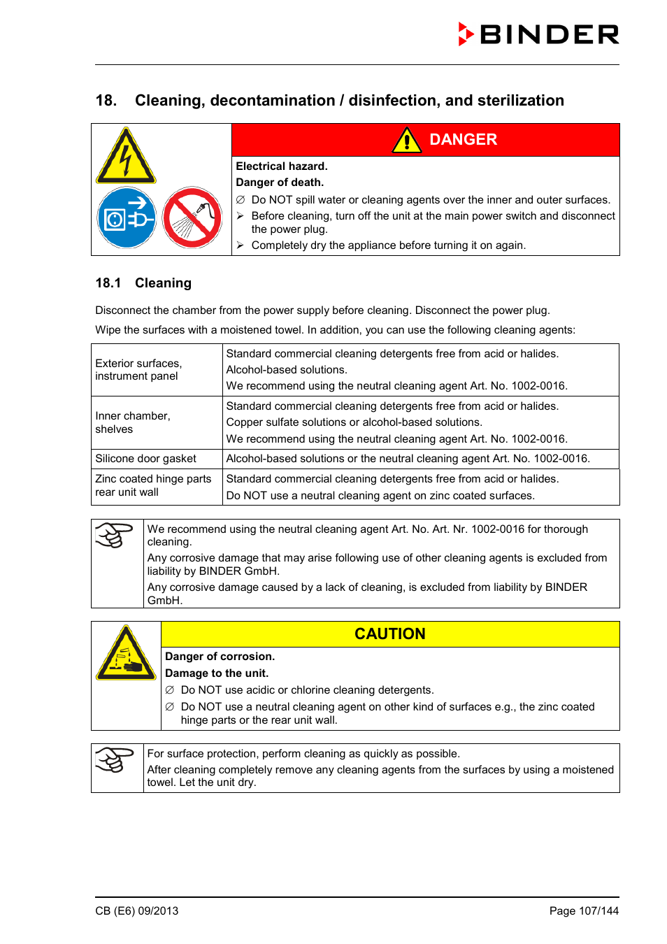 1 cleaning, Danger, Caution | BINDER CB 60 User Manual | Page 107 / 145