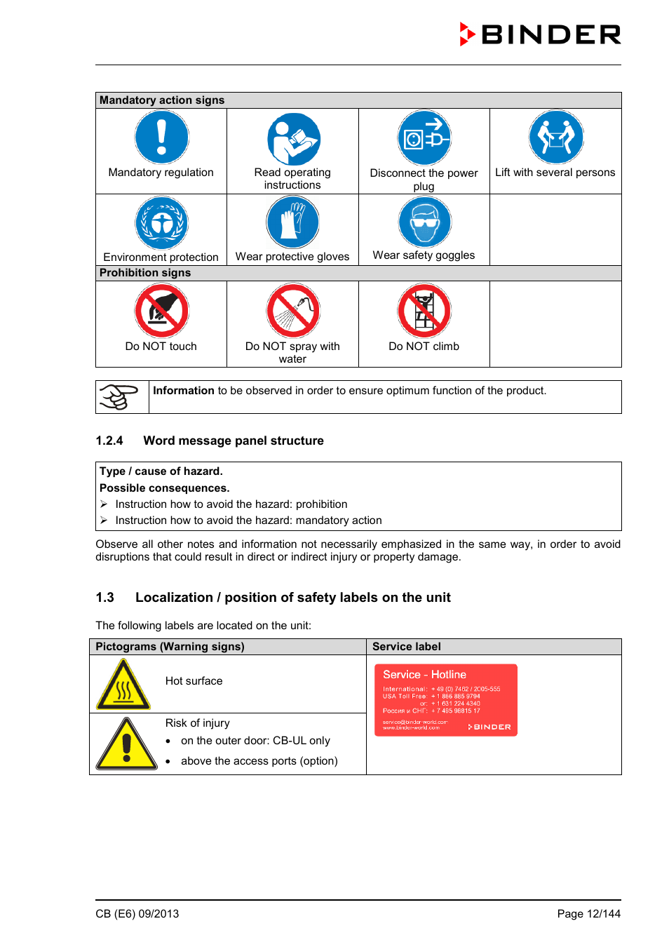 4 word message panel structure | BINDER CB 60 User Manual | Page 12 / 145