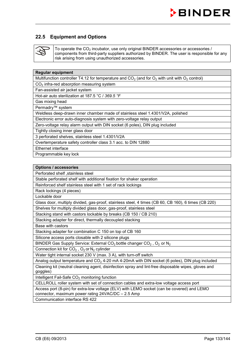 5 equipment and options | BINDER CB 60 User Manual | Page 133 / 145