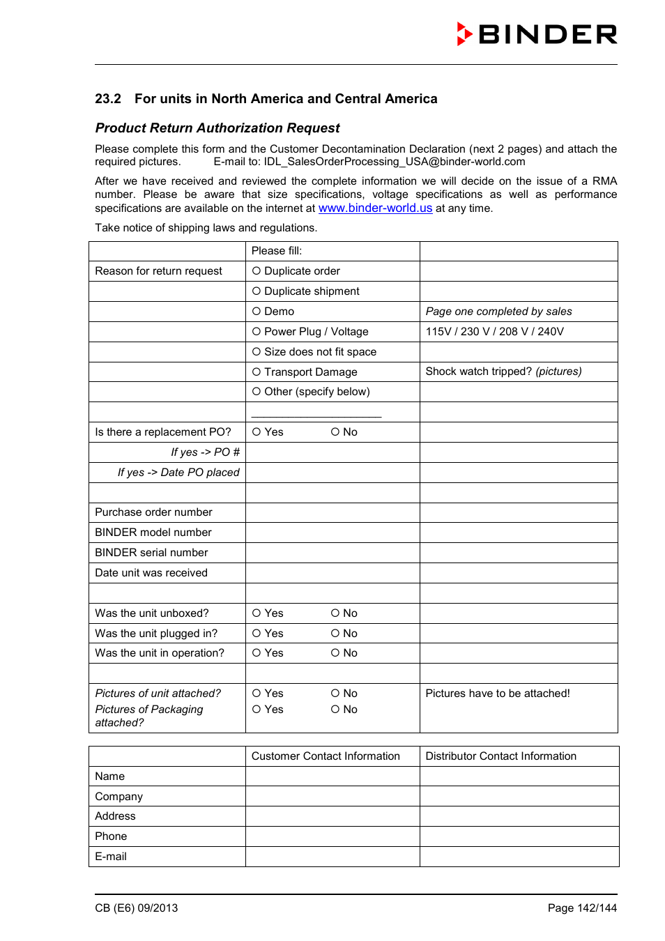 2 for units in north america and central america | BINDER CB 60 User Manual | Page 142 / 145