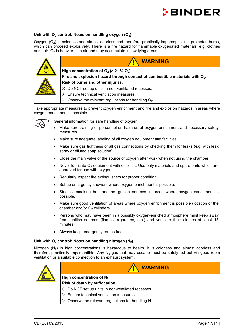 Warning | BINDER CB 60 User Manual | Page 17 / 145