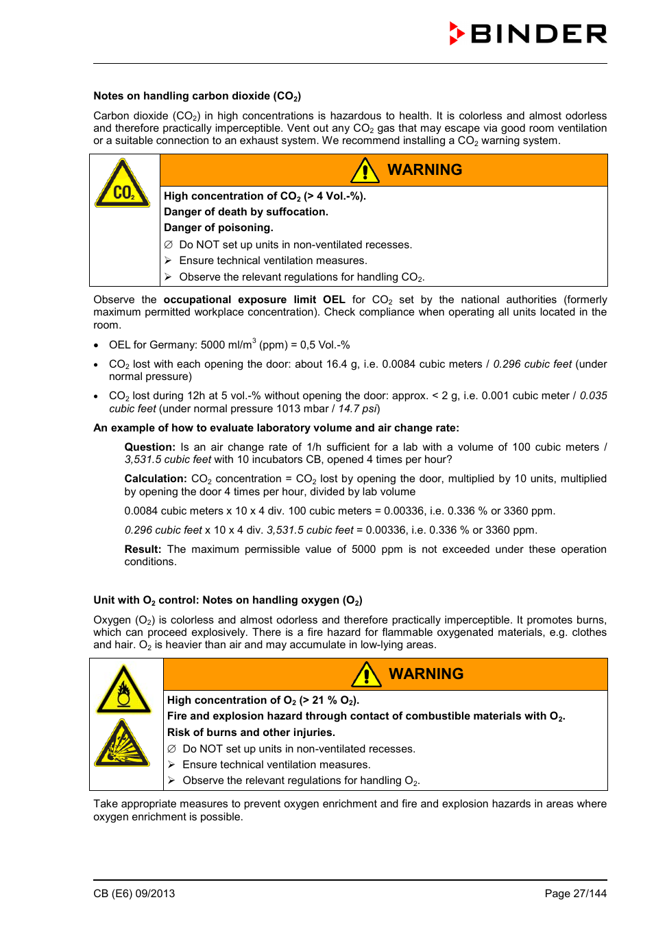 Warning | BINDER CB 60 User Manual | Page 27 / 145