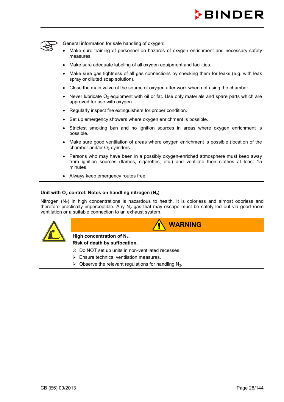 Warning | BINDER CB 60 User Manual | Page 28 / 145