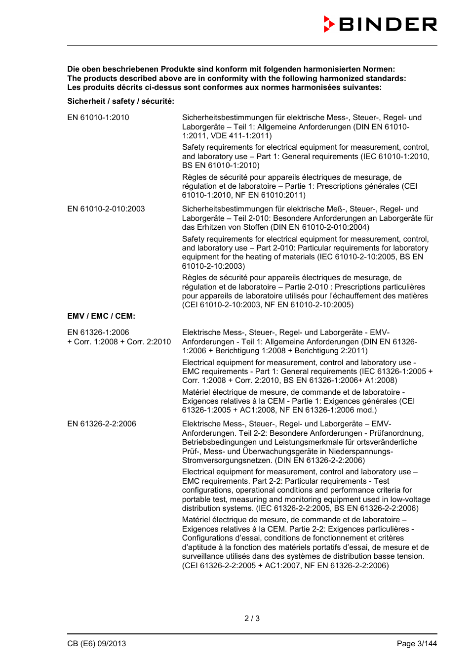 BINDER CB 60 User Manual | Page 3 / 145
