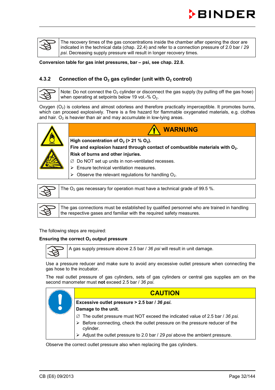 Warnung, Caution | BINDER CB 60 User Manual | Page 32 / 145