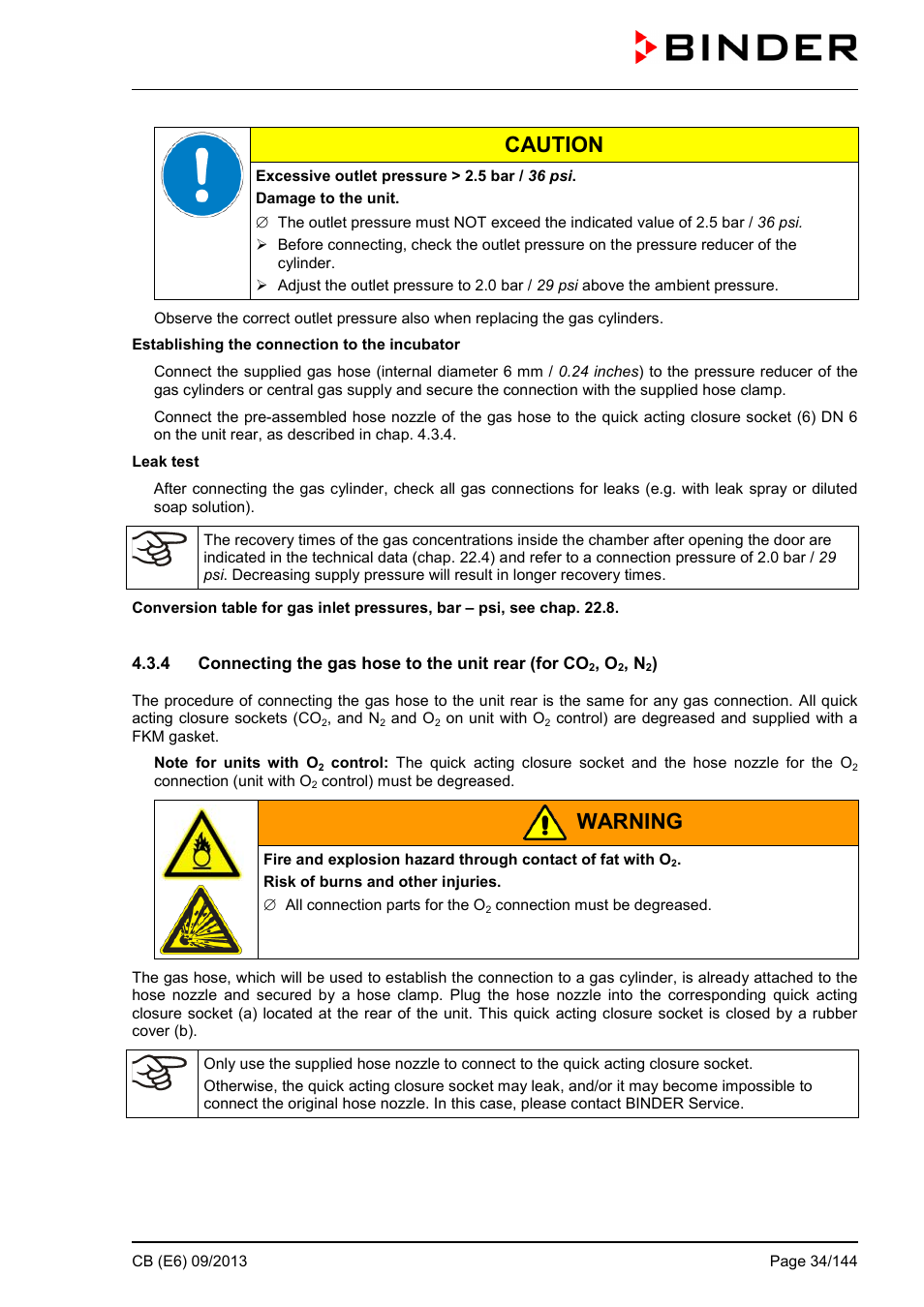 Caution, Warning | BINDER CB 60 User Manual | Page 34 / 145