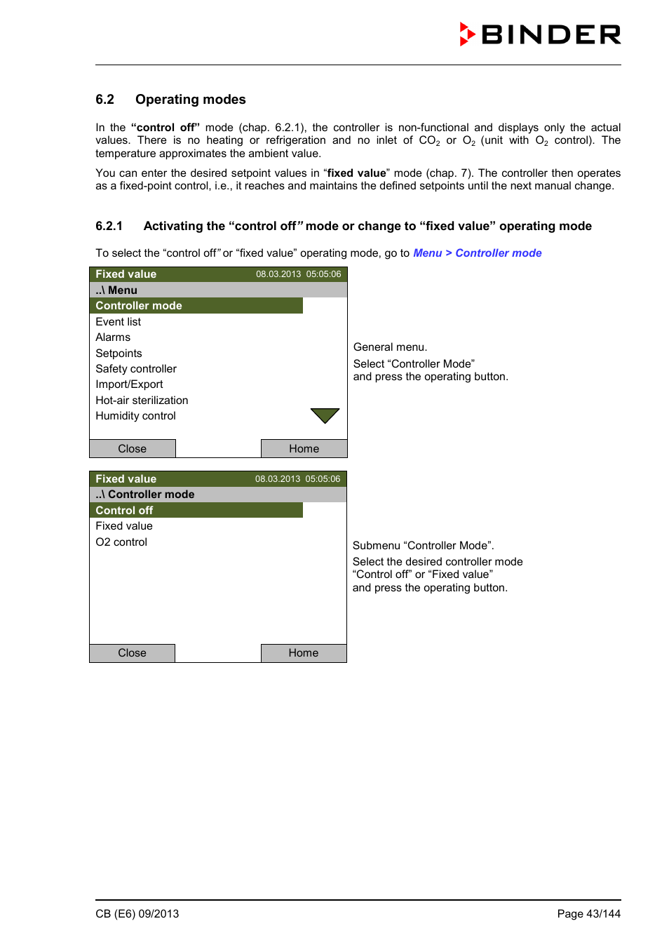 2 operating modes | BINDER CB 60 User Manual | Page 43 / 145