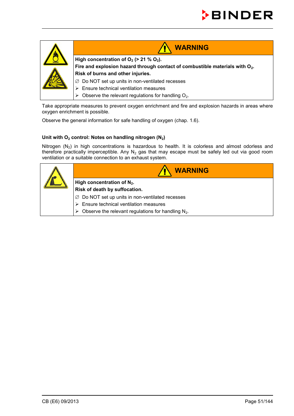 Warning | BINDER CB 60 User Manual | Page 51 / 145