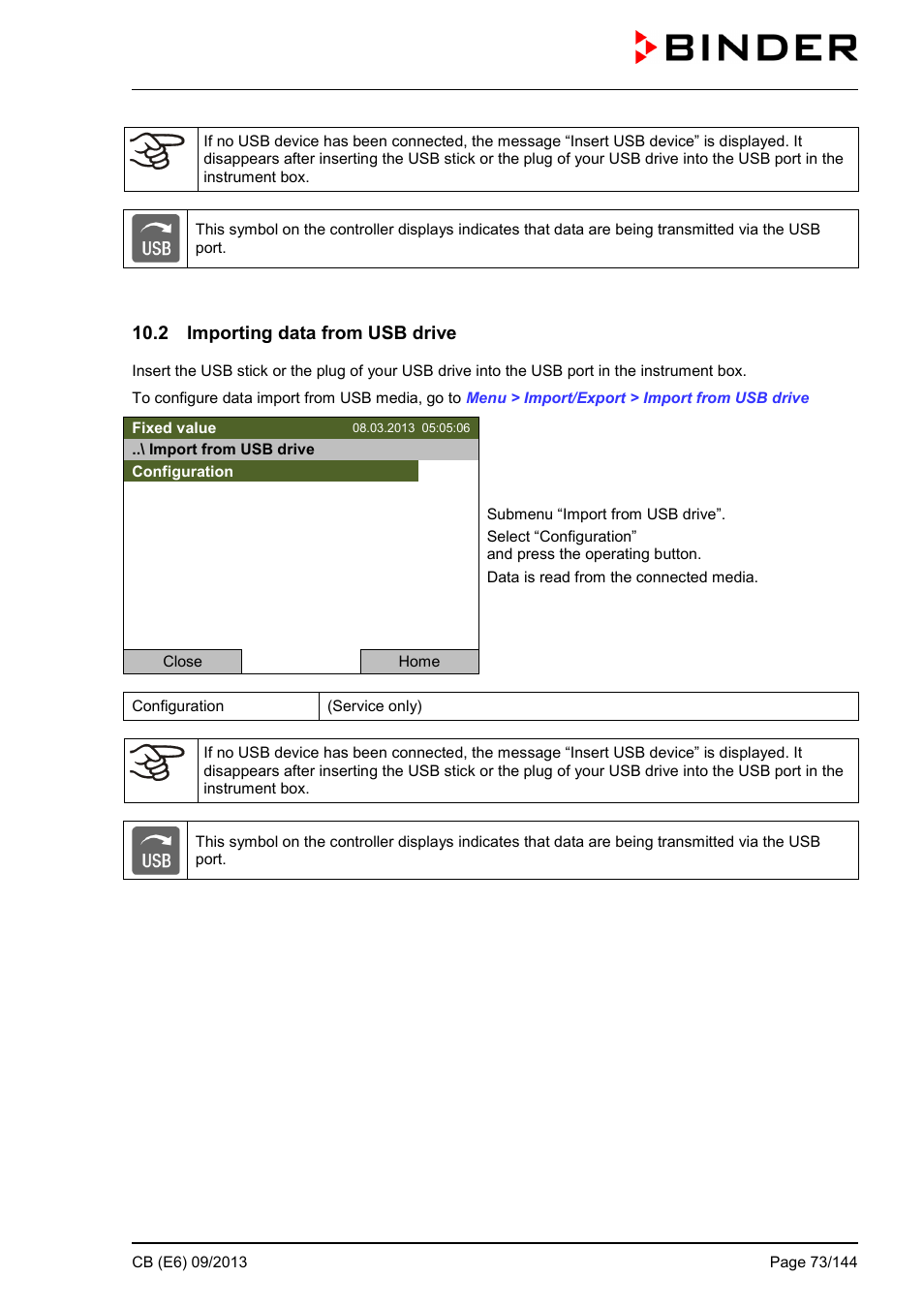 2 importing data from usb drive | BINDER CB 60 User Manual | Page 73 / 145