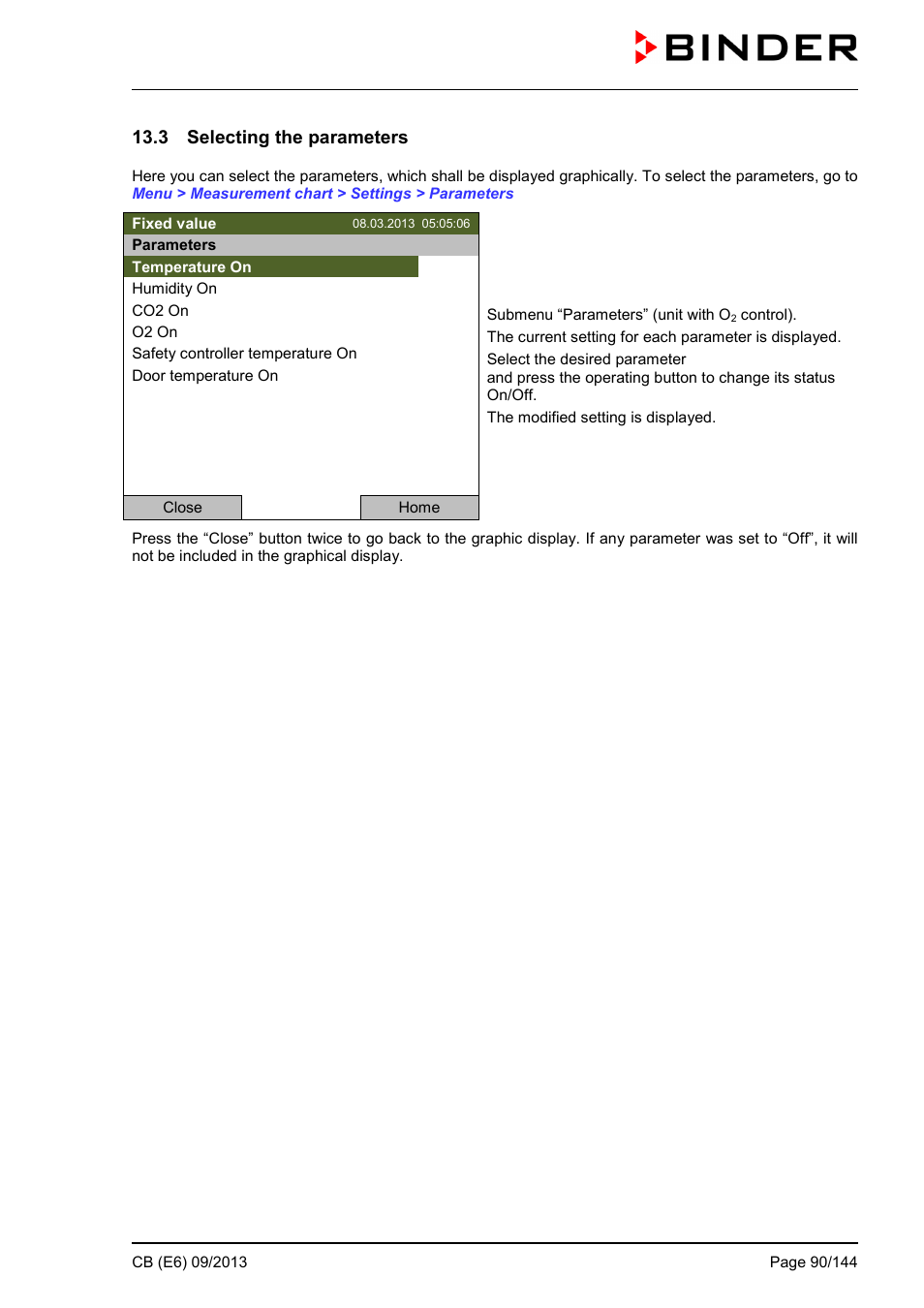 3 selecting the parameters | BINDER CB 60 User Manual | Page 90 / 145