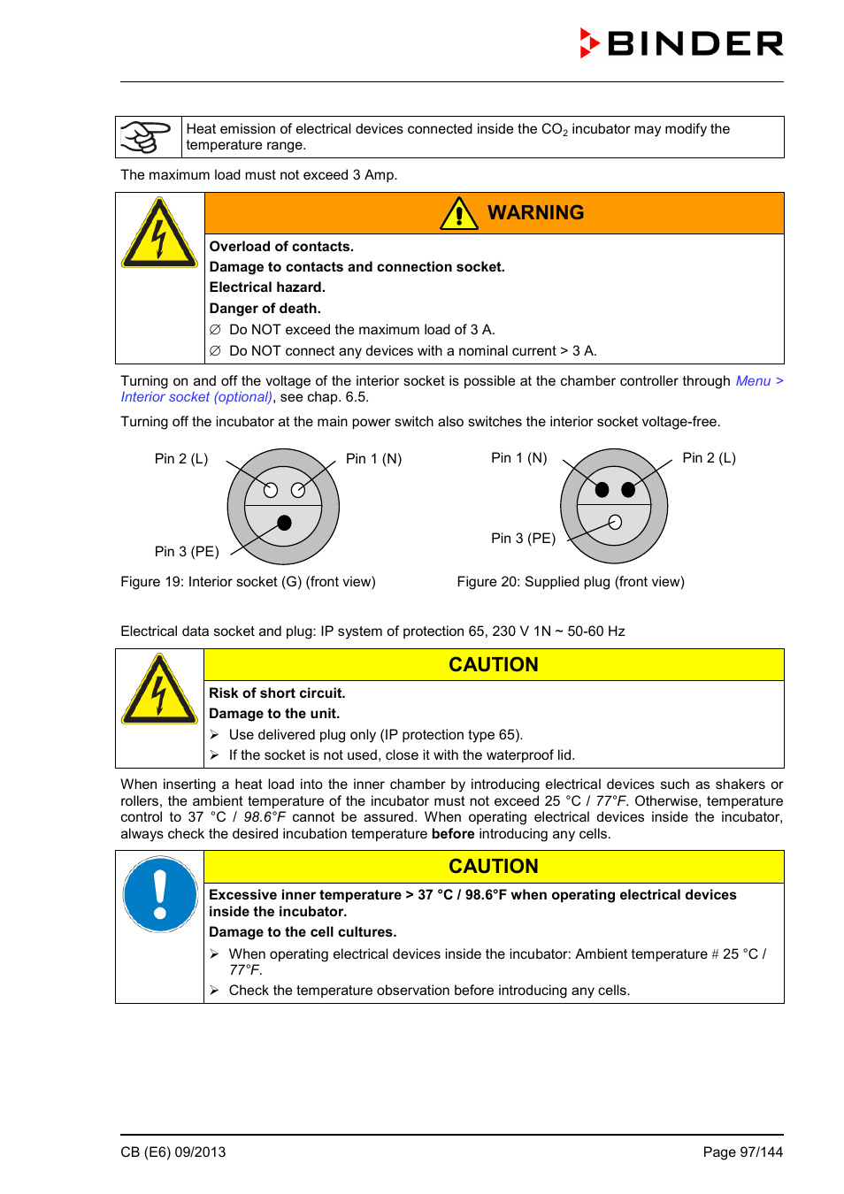 Warning, Caution | BINDER CB 60 User Manual | Page 97 / 145