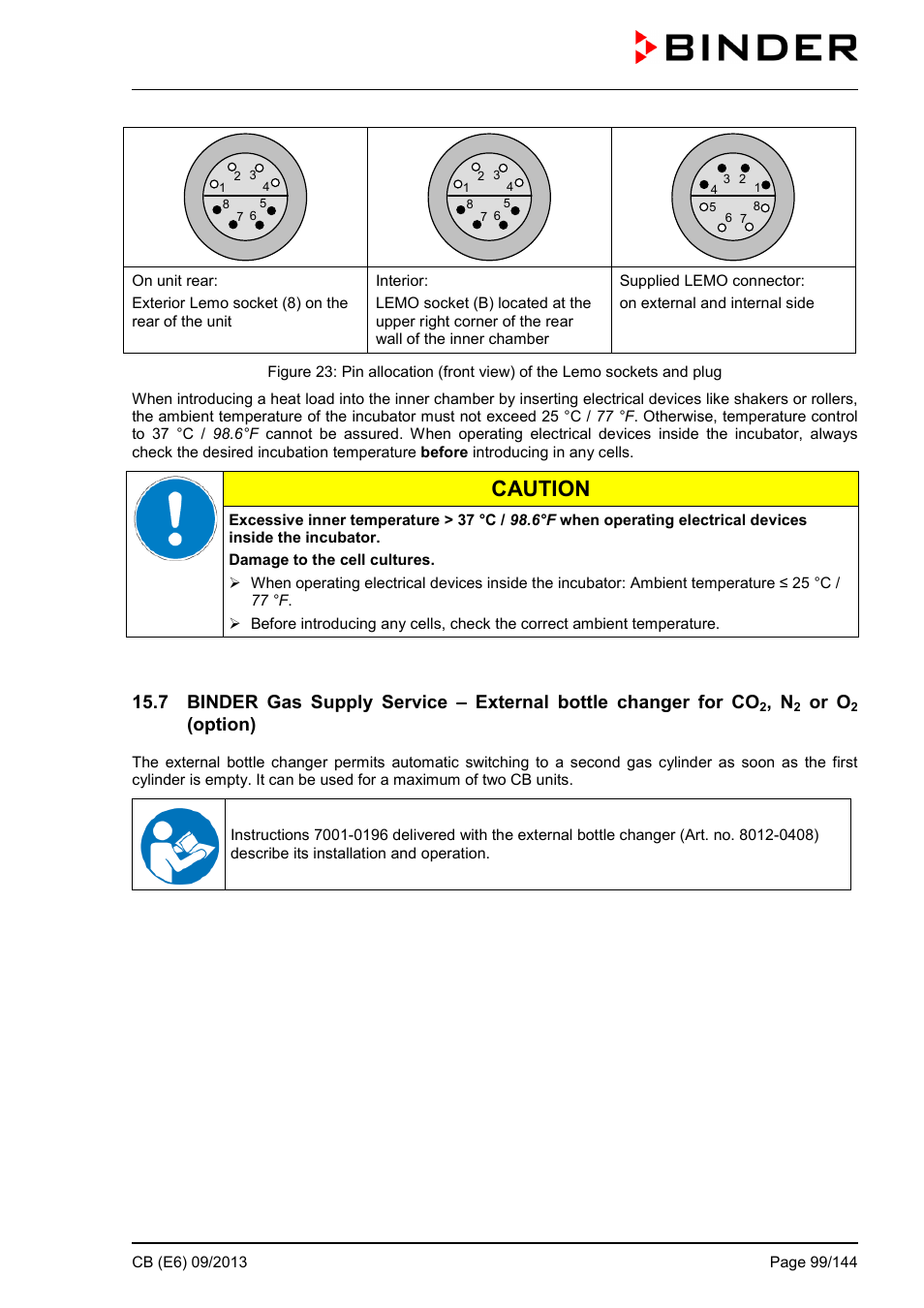 Caution, Or o, Option) | BINDER CB 60 User Manual | Page 99 / 145