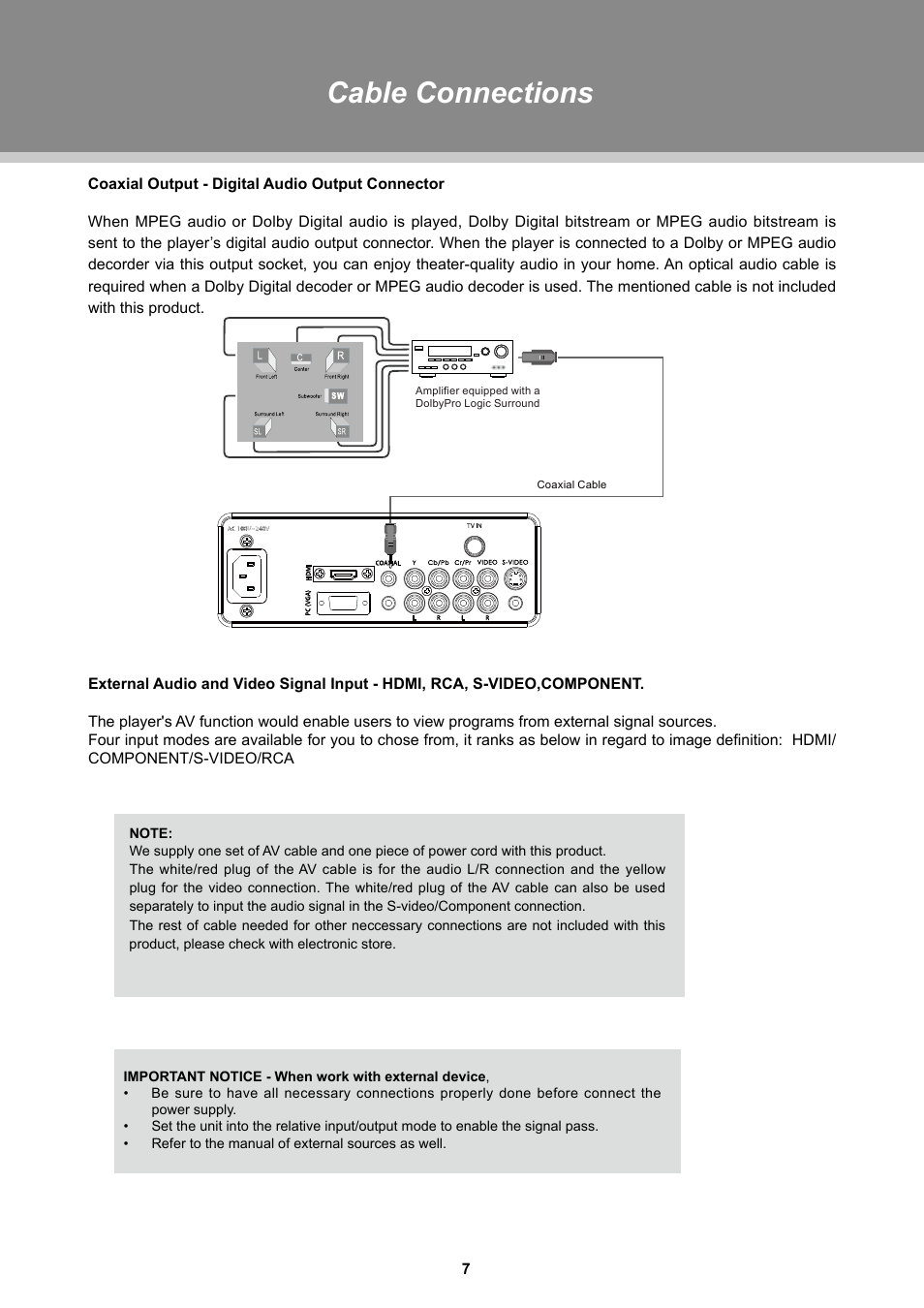 Cable connections | COBY TFTV1925 User Manual | Page 13 / 23