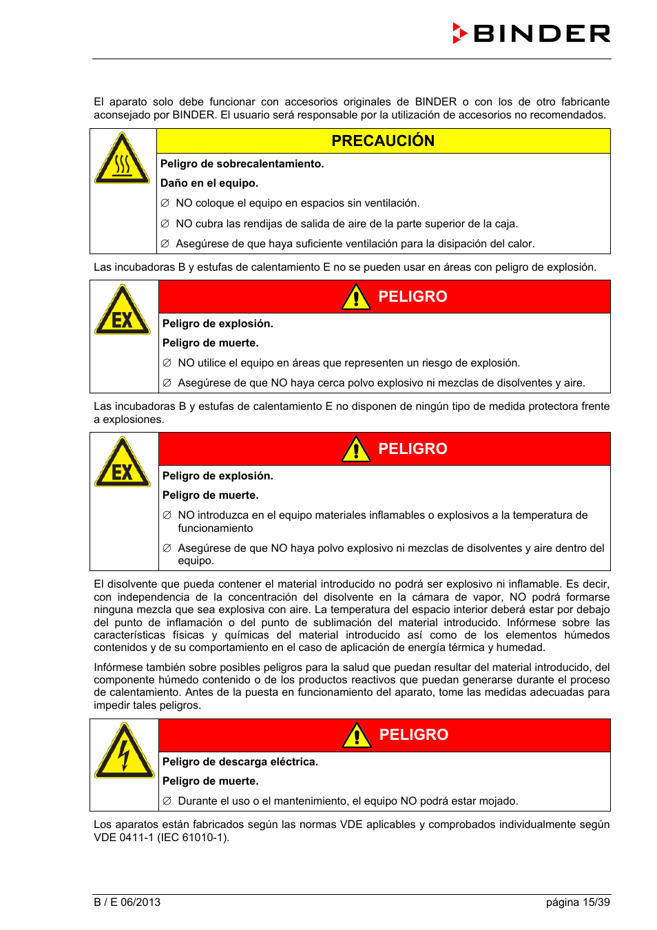 Precaución, Peligro | BINDER B 28 User Manual | Page 15 / 39