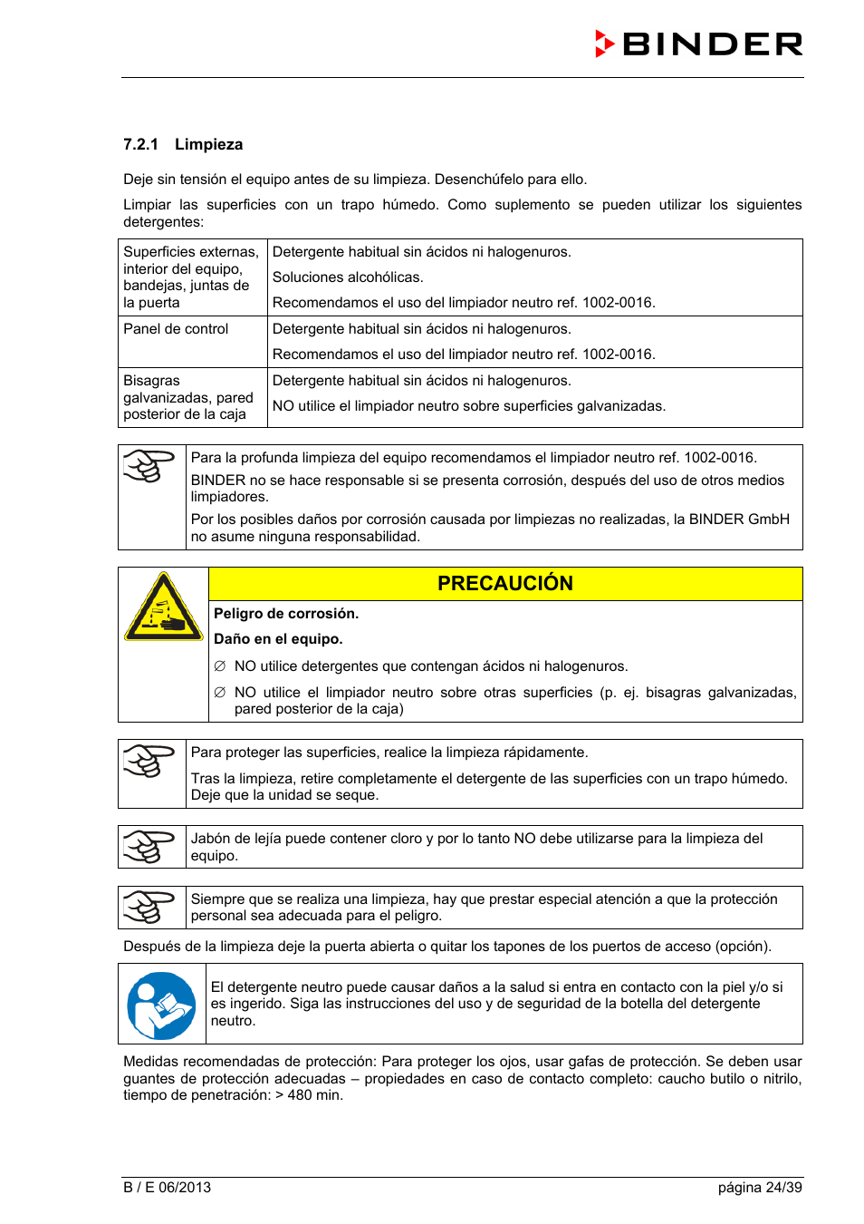 1 limpieza, Precaución | BINDER B 28 User Manual | Page 24 / 39