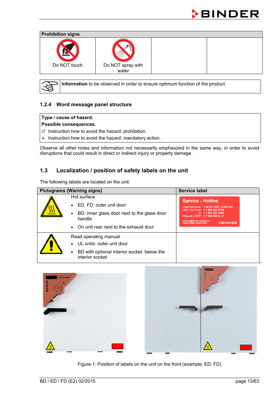4 word message panel structure | BINDER BD 23 User Manual | Page 13 / 63