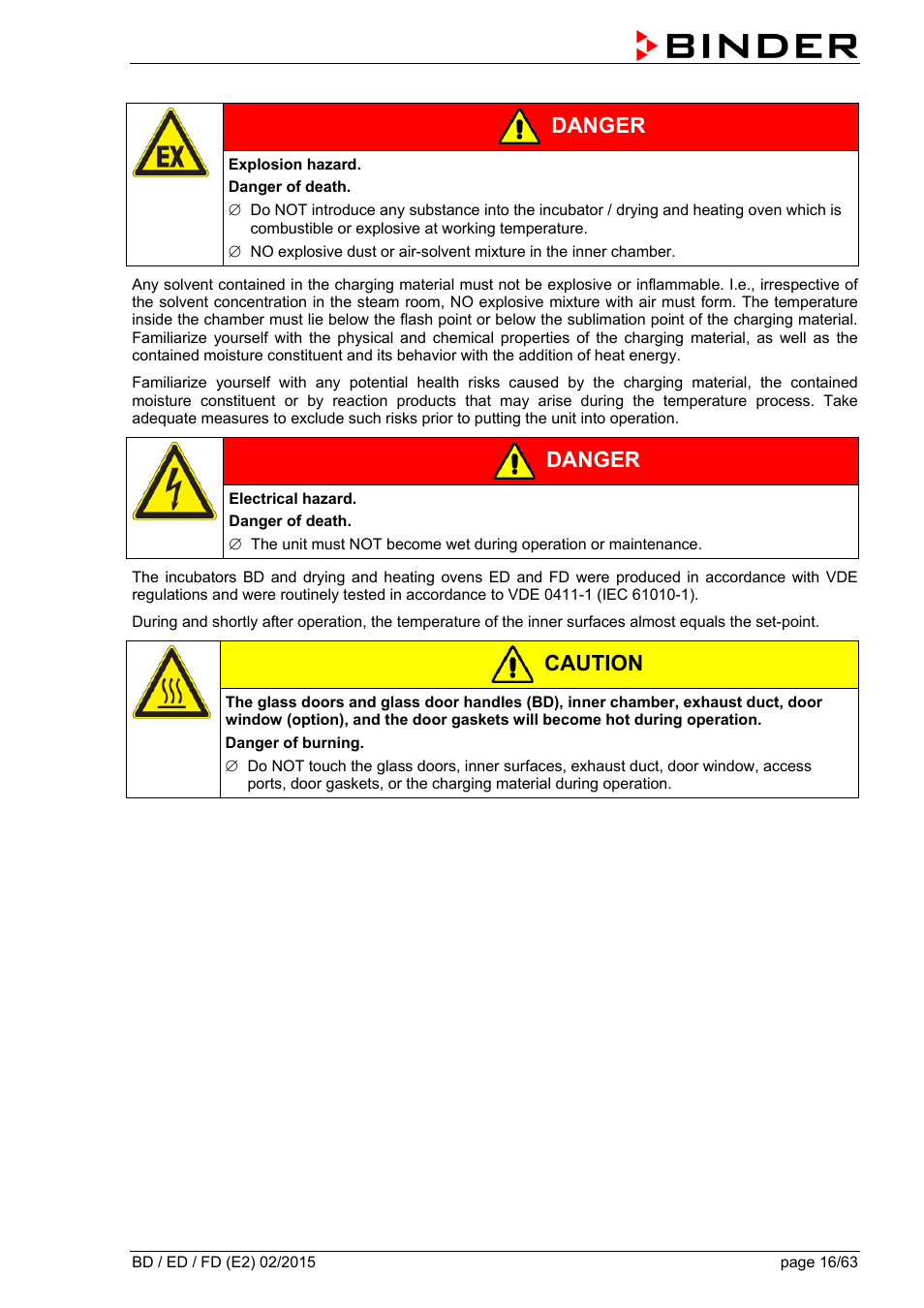 Danger, Caution | BINDER BD 23 User Manual | Page 16 / 63