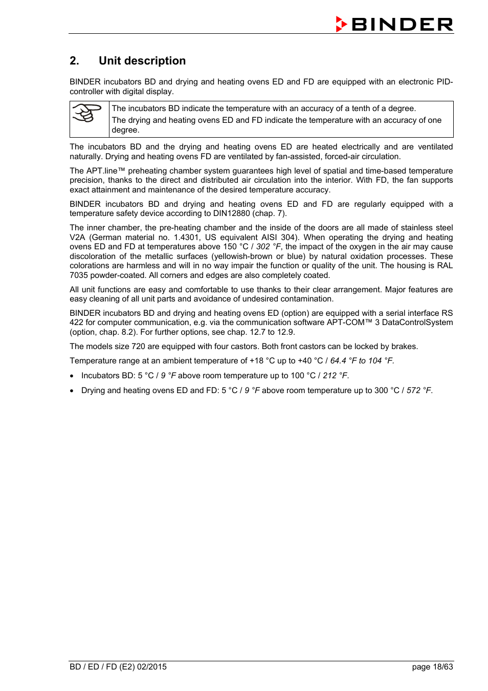 Unit description | BINDER BD 23 User Manual | Page 18 / 63