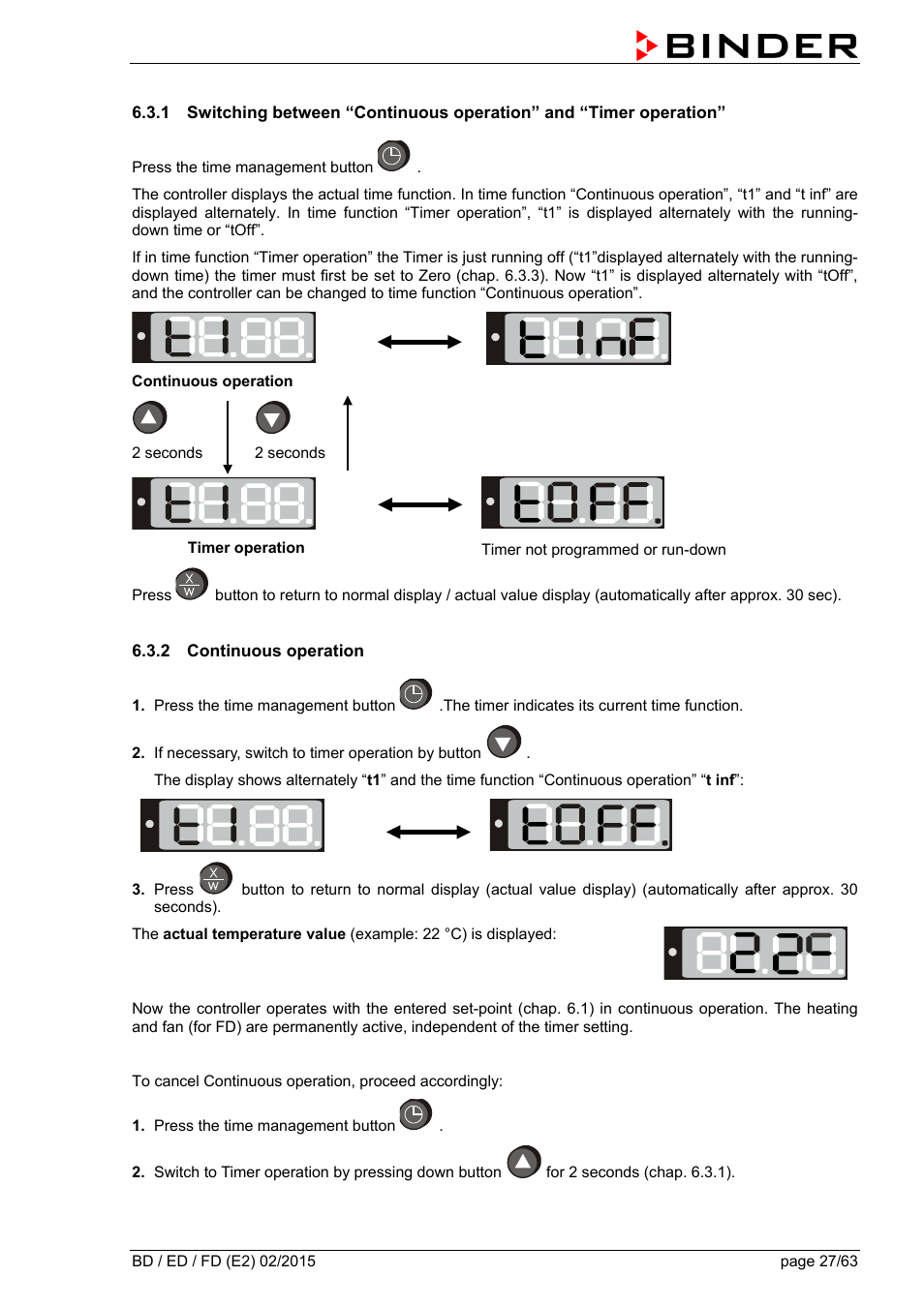 2 continuous operation | BINDER BD 23 User Manual | Page 27 / 63
