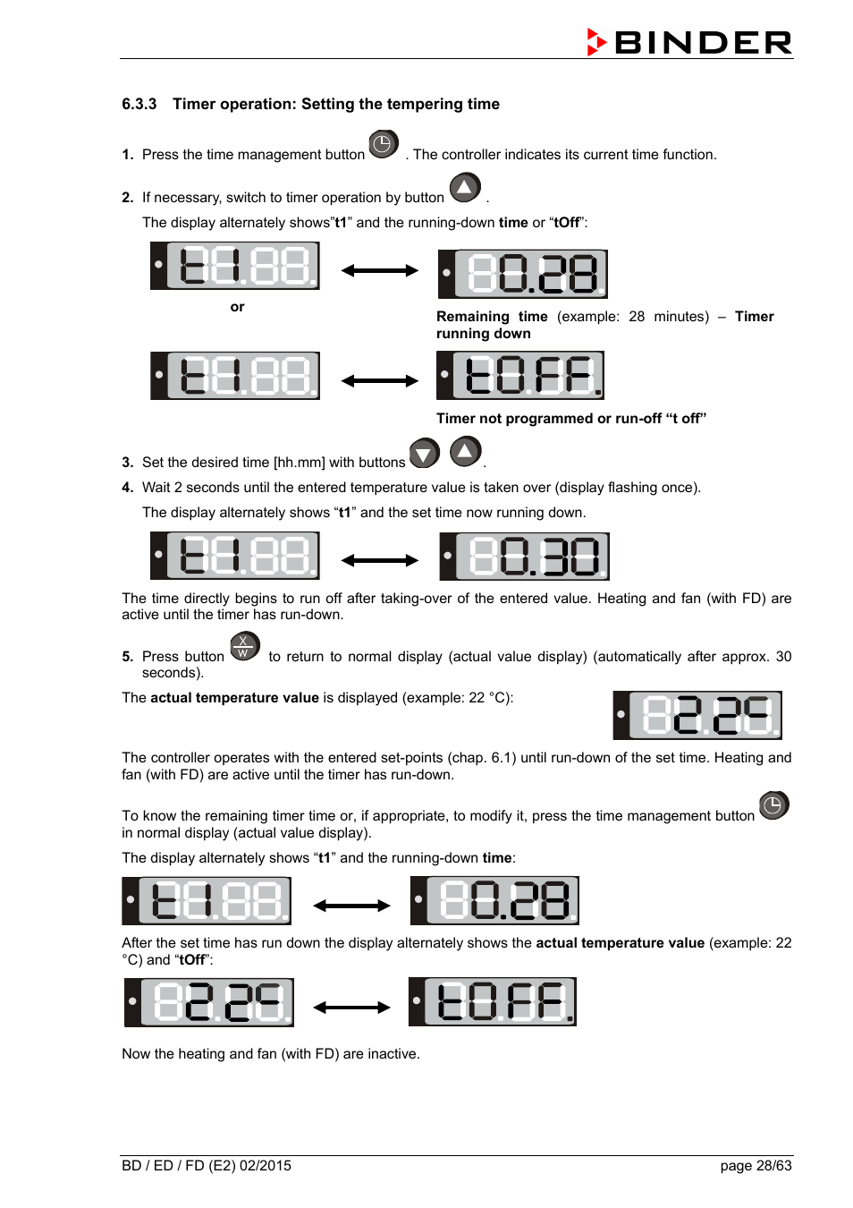 3 timer operation: setting the tempering time | BINDER BD 23 User Manual | Page 28 / 63