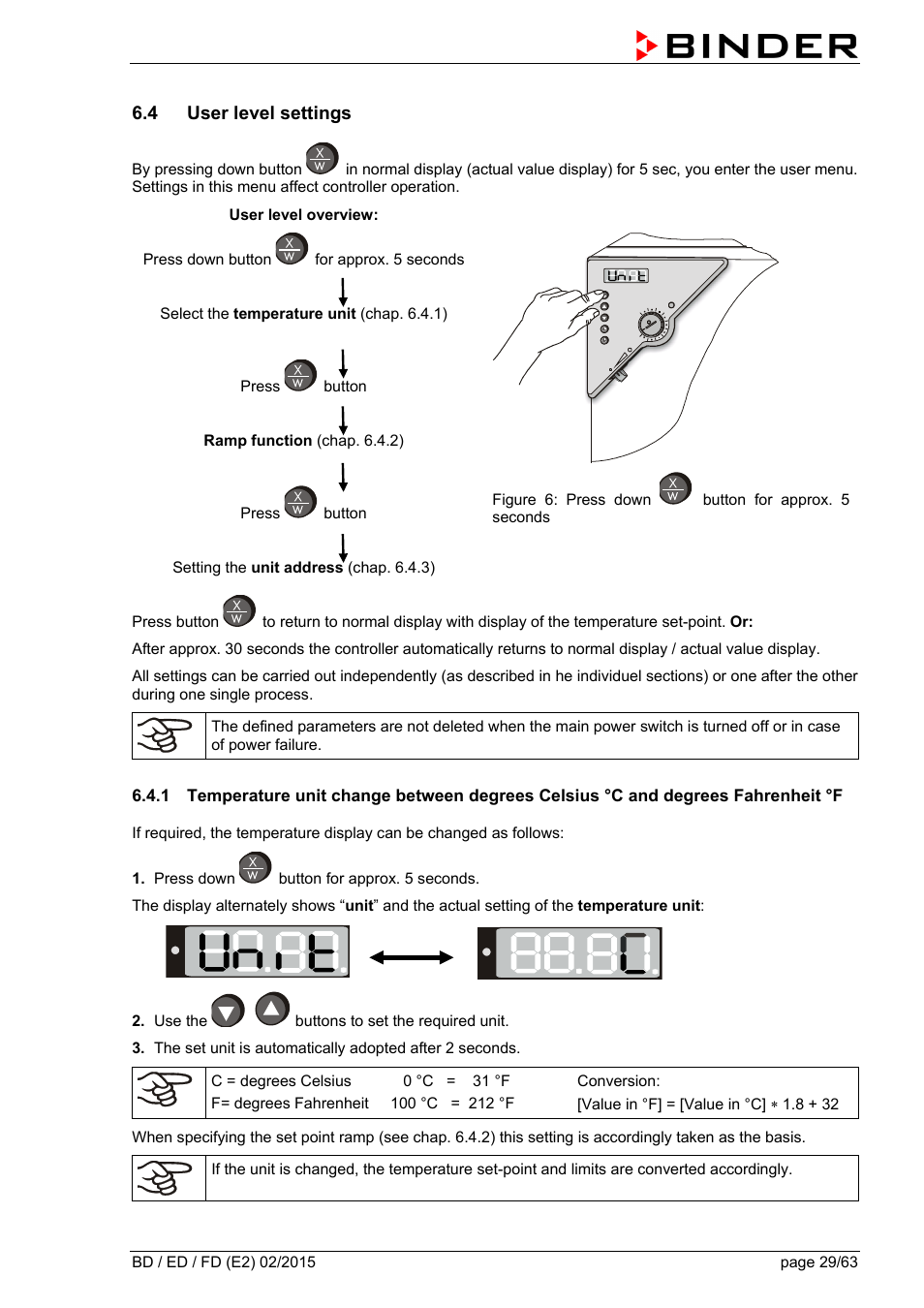 4 user level settings | BINDER BD 23 User Manual | Page 29 / 63