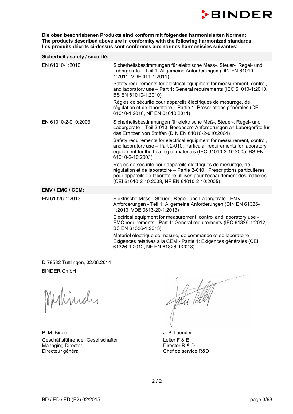 BINDER BD 23 User Manual | Page 3 / 63