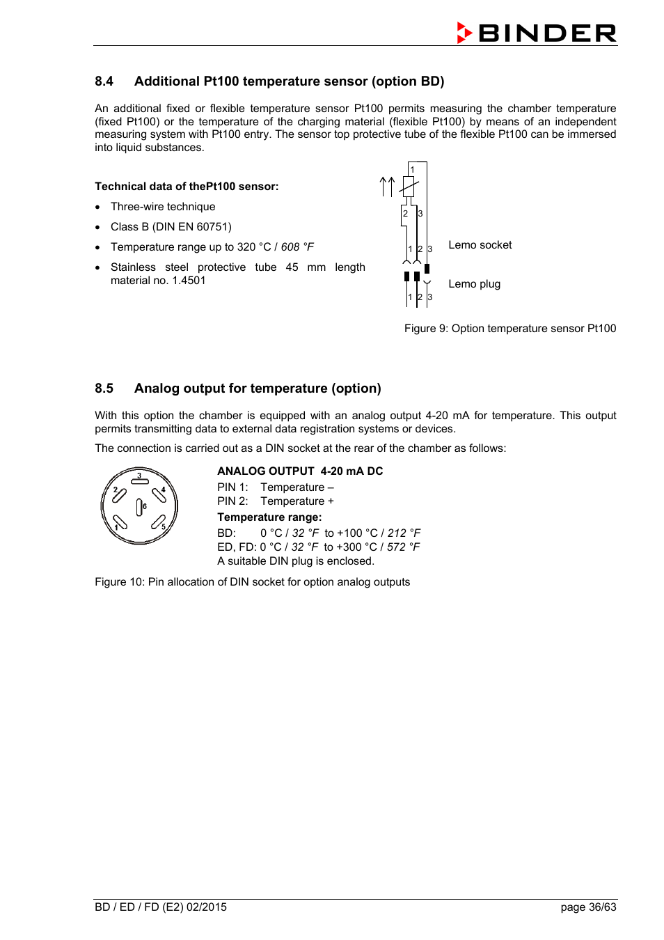 4 additional pt100 temperature sensor (option bd), 5 analog output for temperature (option), Ole_link6 | BINDER BD 23 User Manual | Page 36 / 63