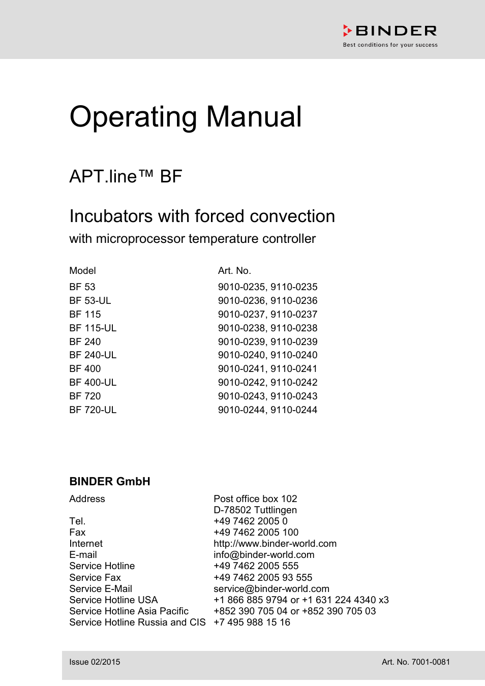 BINDER BF 53 User Manual | 51 pages