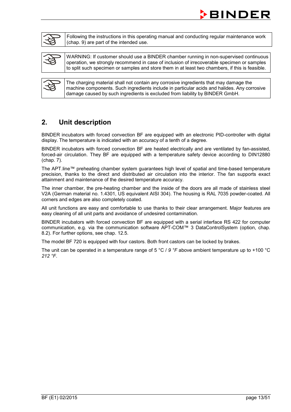 Unit description | BINDER BF 53 User Manual | Page 13 / 51