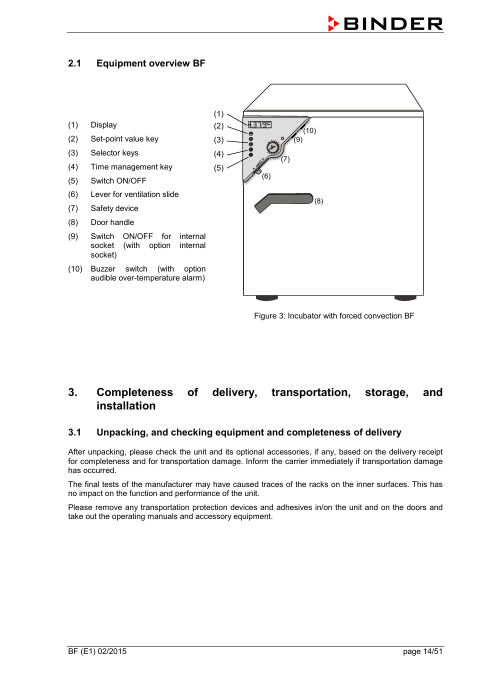 1 equipment overview bf | BINDER BF 53 User Manual | Page 14 / 51