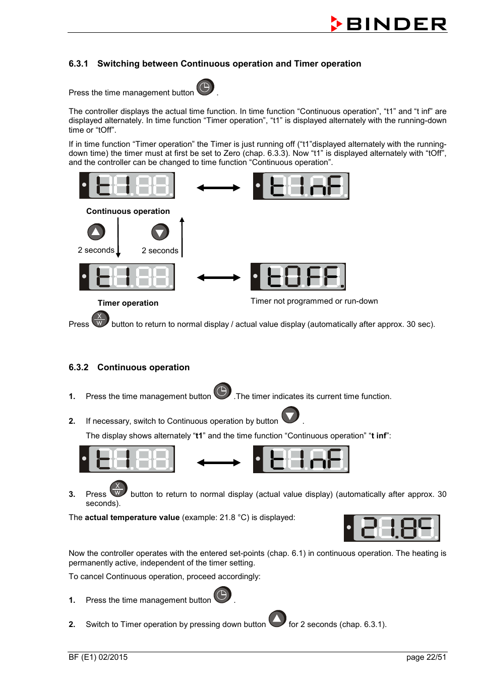 2 continuous operation | BINDER BF 53 User Manual | Page 22 / 51