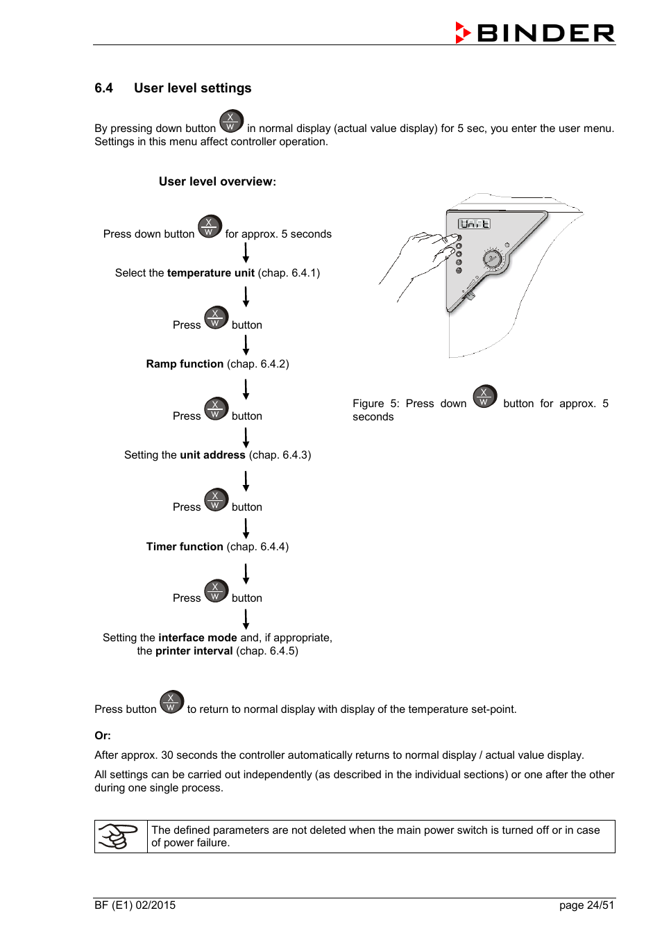 4 user level settings | BINDER BF 53 User Manual | Page 24 / 51