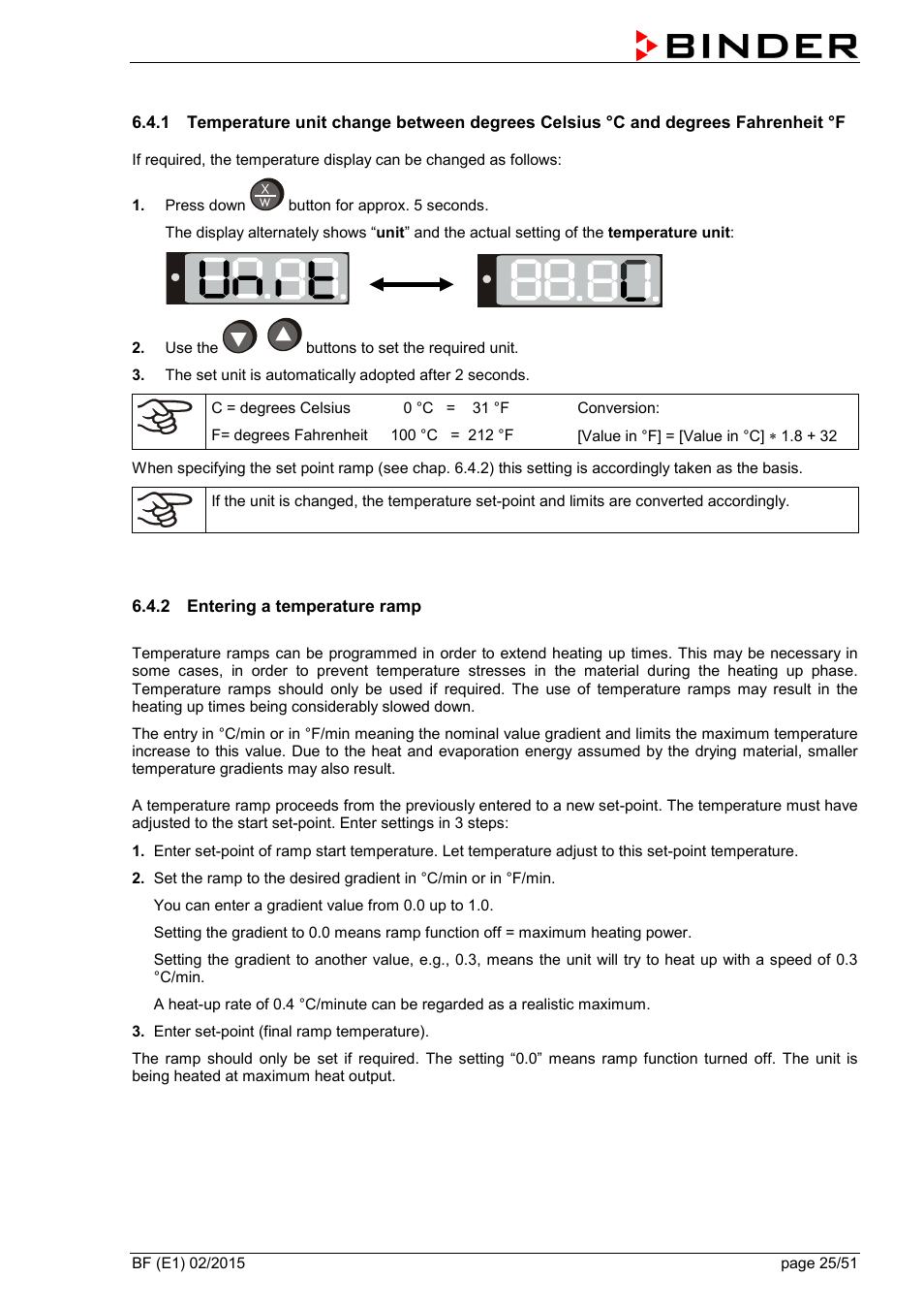 2 entering a temperature ramp | BINDER BF 53 User Manual | Page 25 / 51