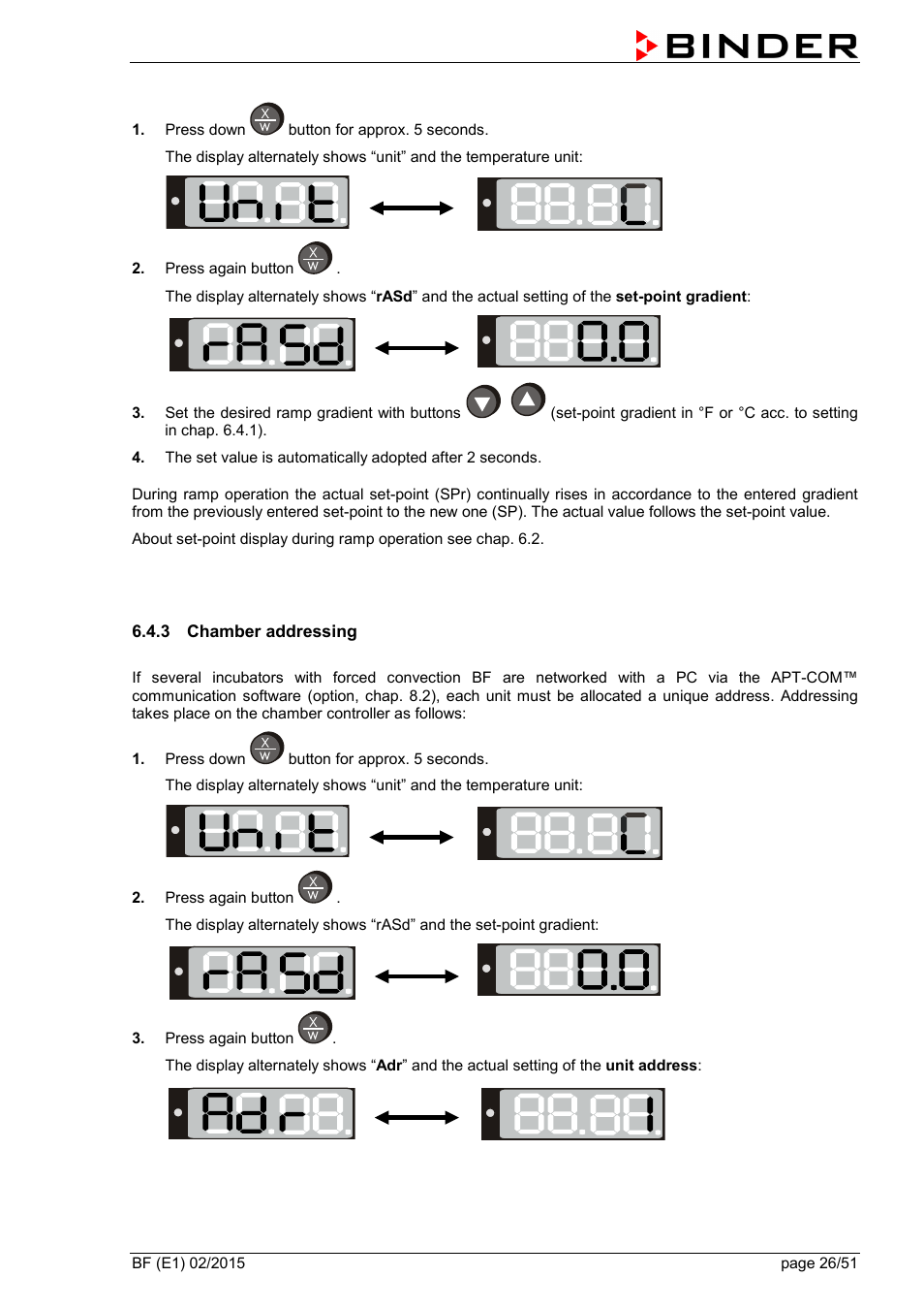 3 chamber addressing | BINDER BF 53 User Manual | Page 26 / 51