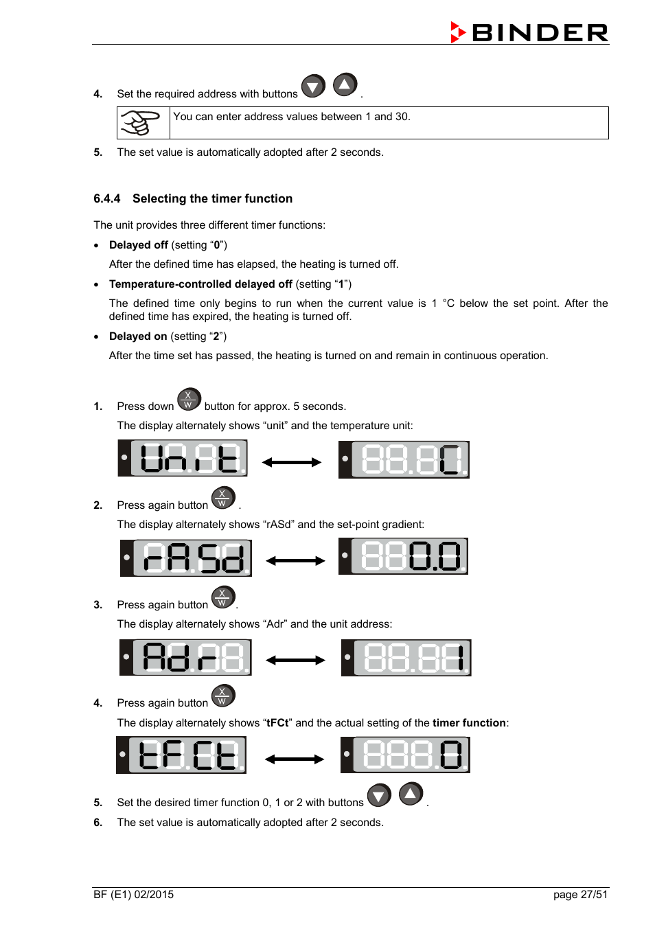 4 selecting the timer function | BINDER BF 53 User Manual | Page 27 / 51