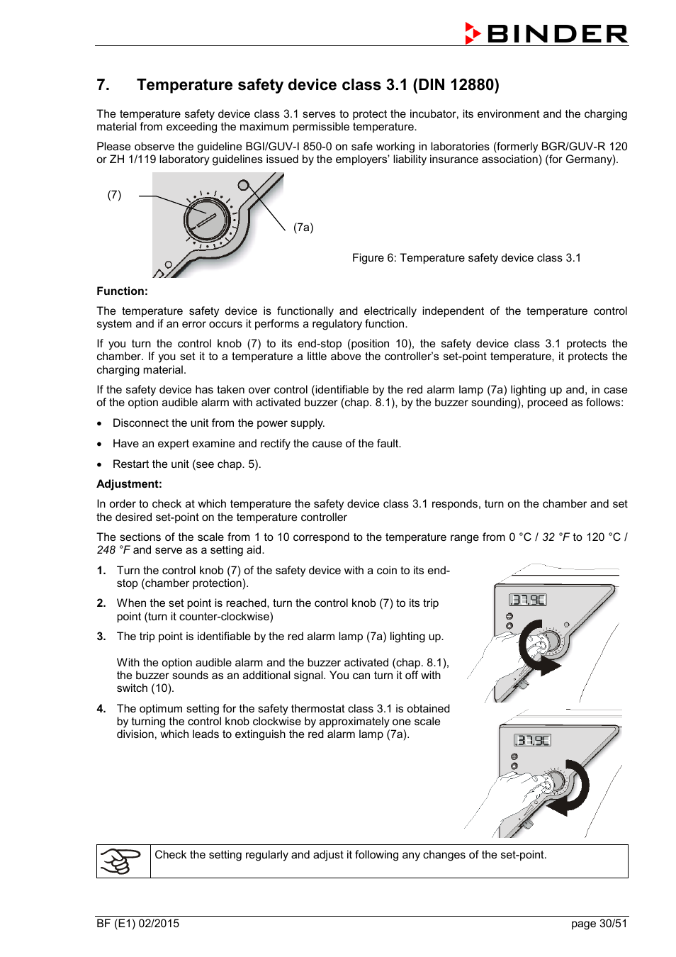 Temperature safety device class 3.1 (din 12880) | BINDER BF 53 User Manual | Page 30 / 51