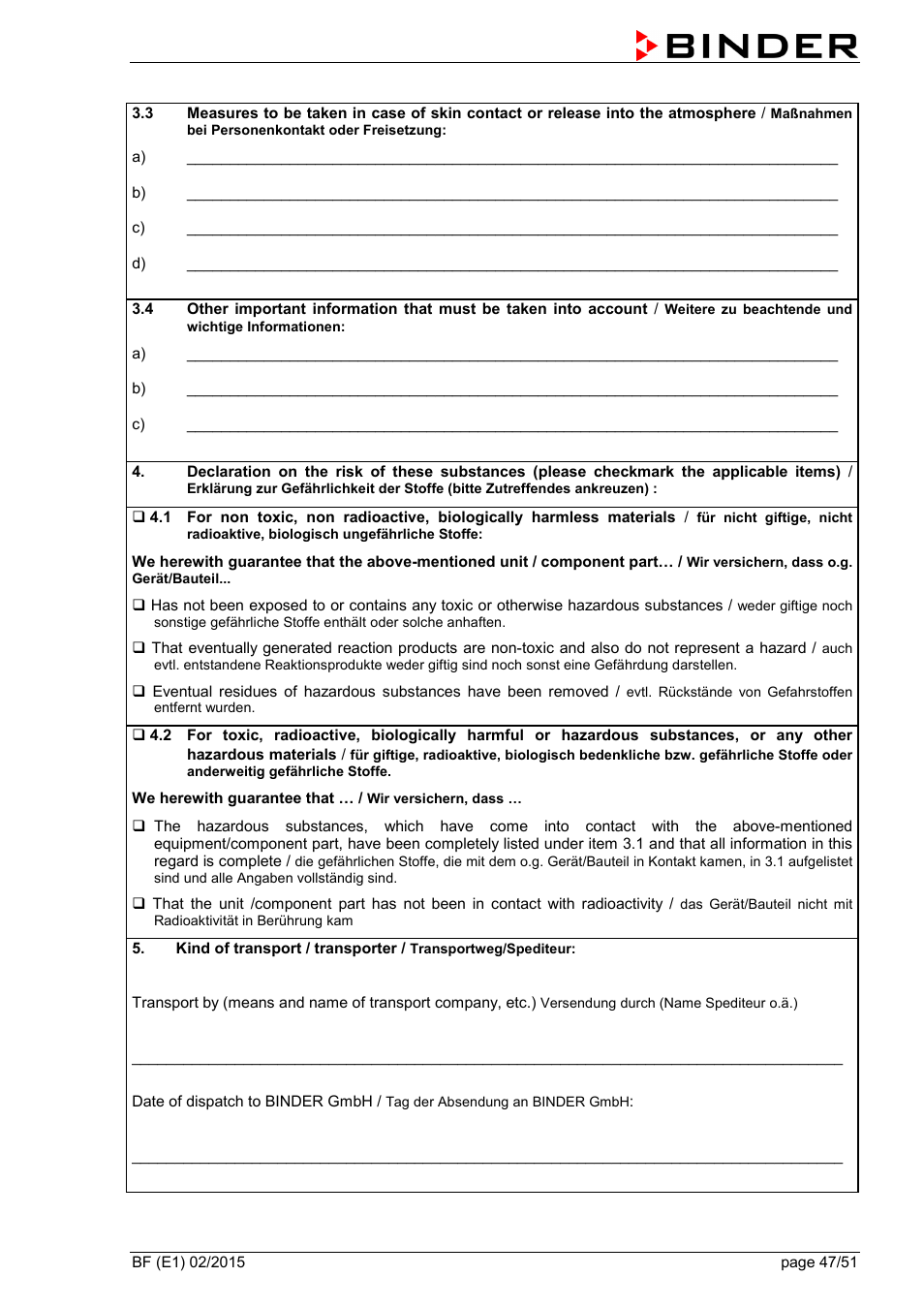 BINDER BF 53 User Manual | Page 47 / 51