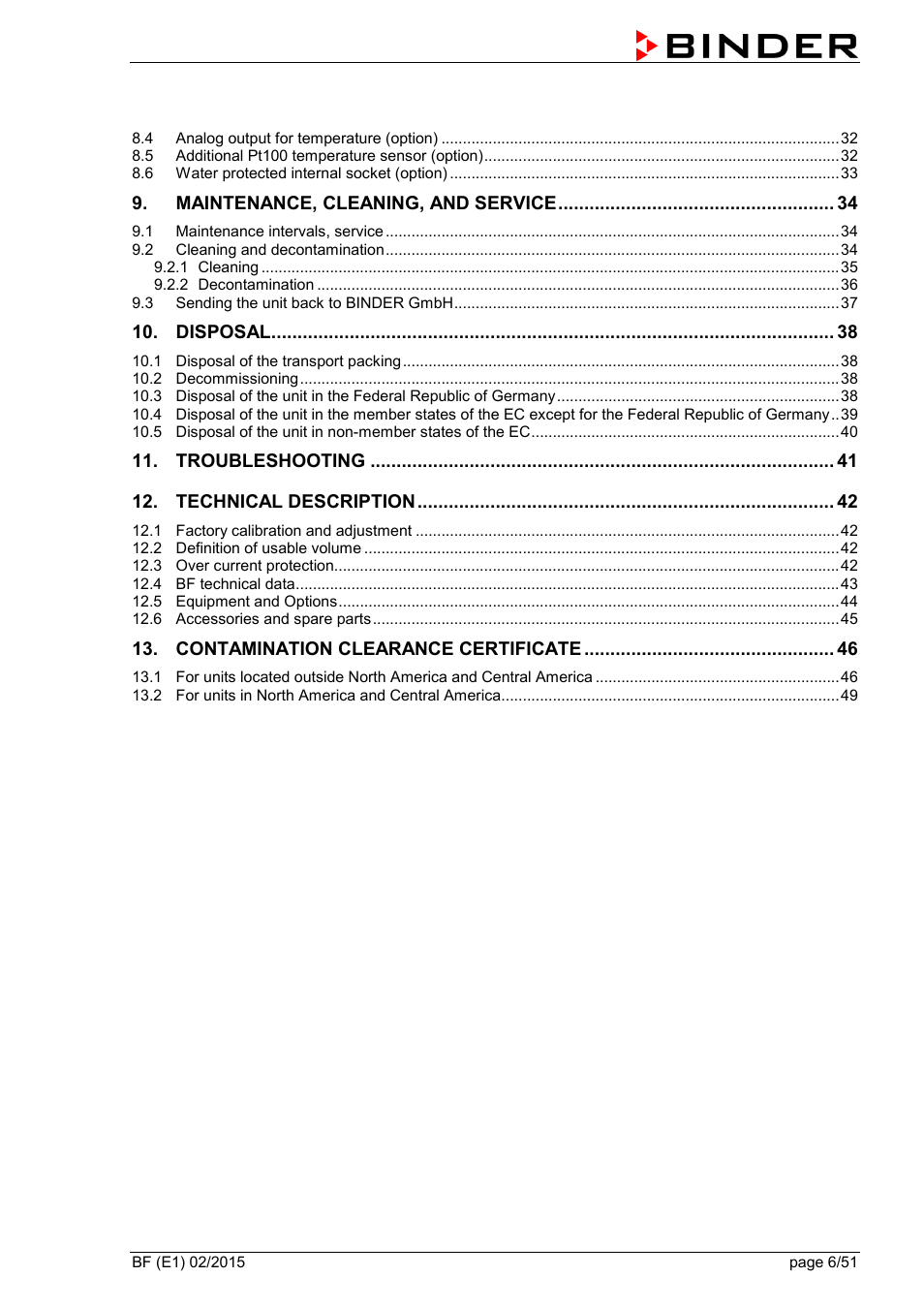 BINDER BF 53 User Manual | Page 6 / 51