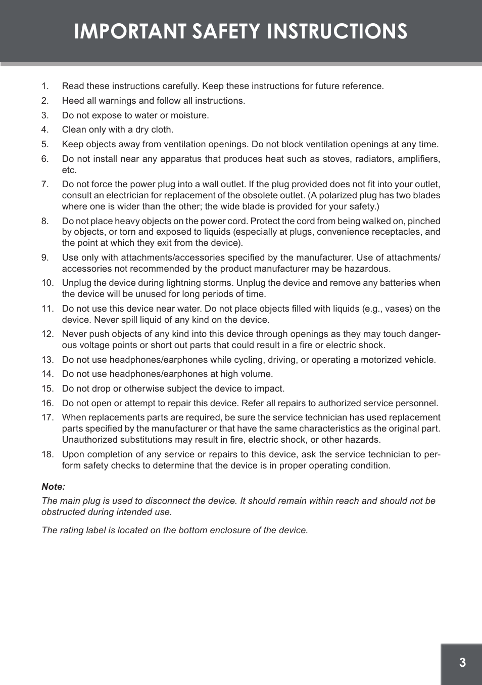 Important safety instructions | COBY TF-DVD560 User Manual | Page 3 / 28