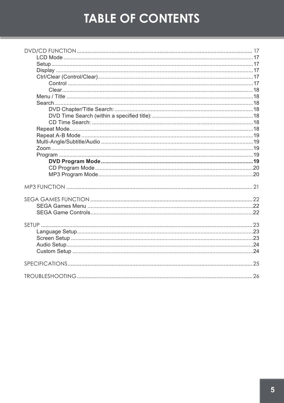 COBY TF-DVD560 User Manual | Page 5 / 28