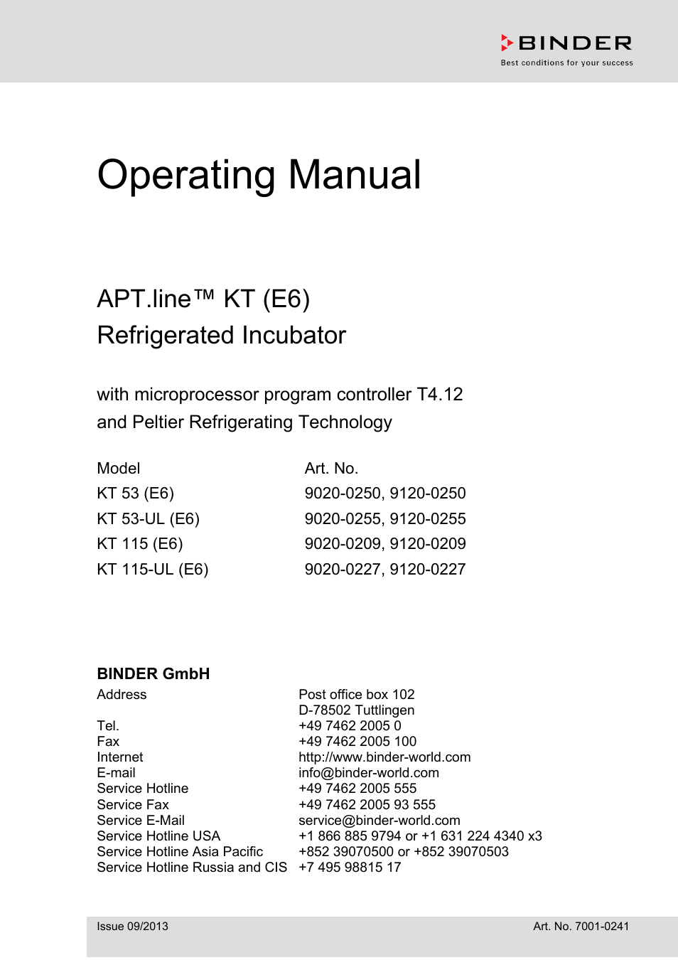 BINDER KT 53 User Manual | 135 pages