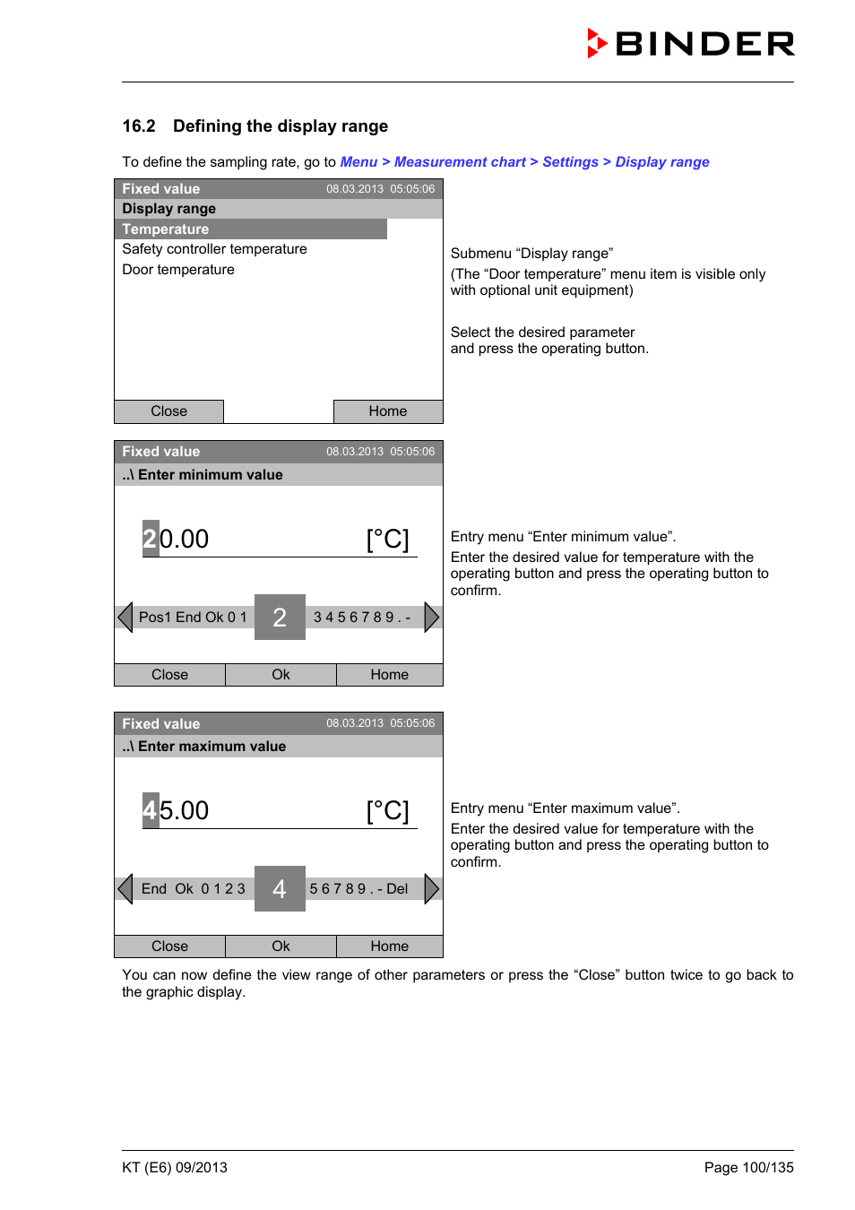 2 defining the display range, 00 [°c | BINDER KT 53 User Manual | Page 100 / 135