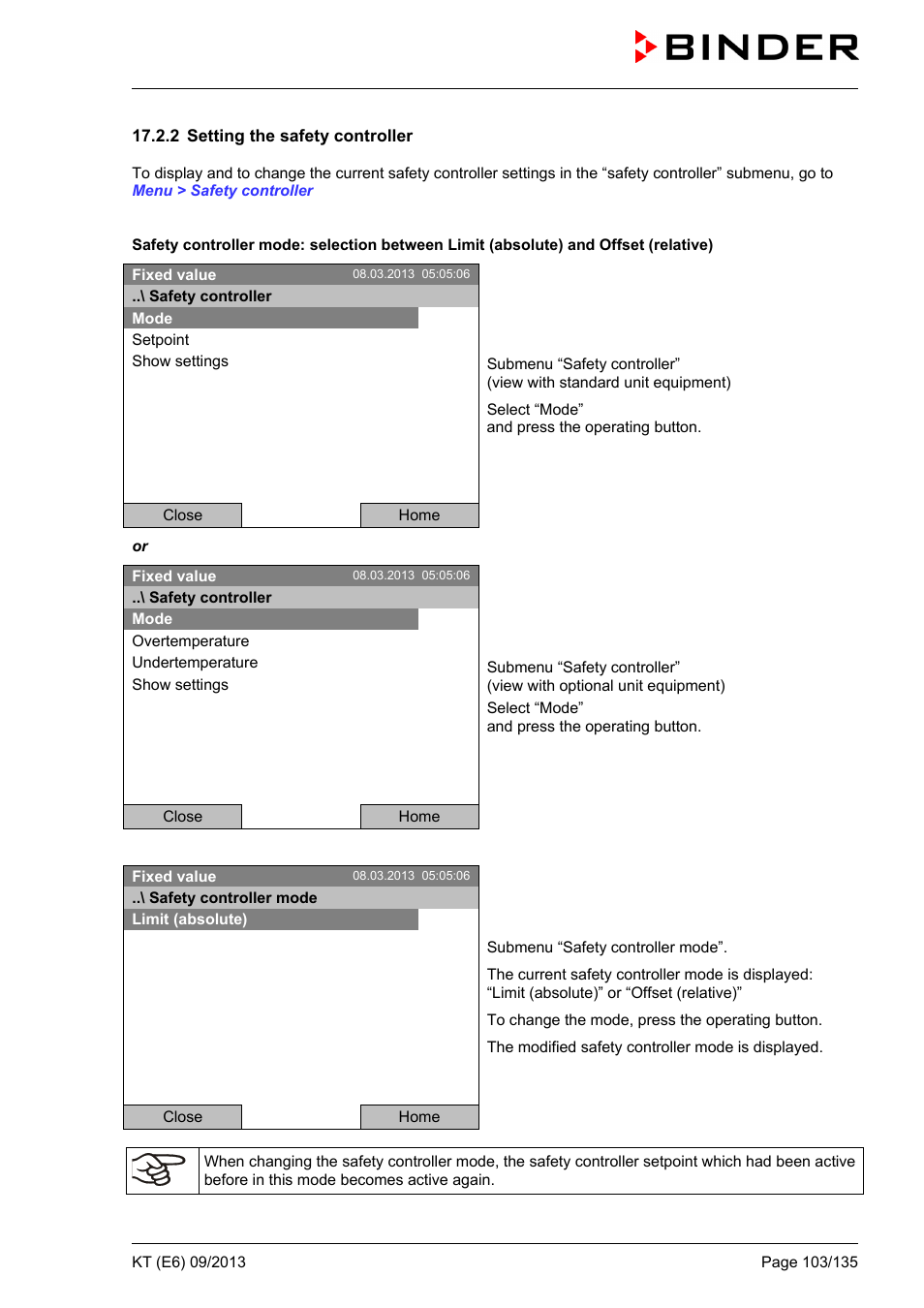 2 setting the safety controller | BINDER KT 53 User Manual | Page 103 / 135