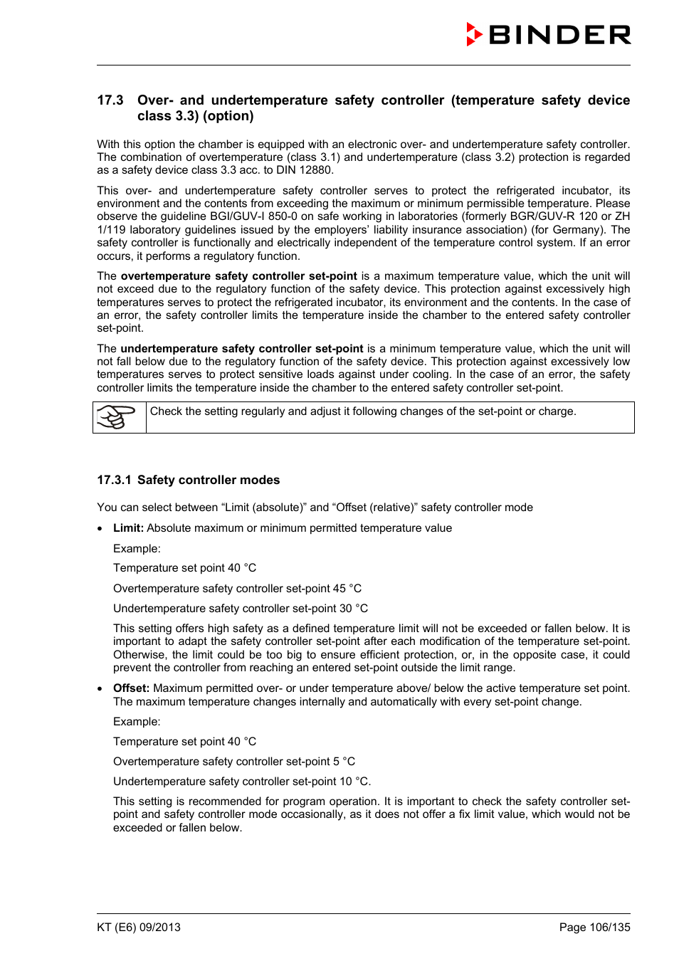 1 safety controller modes | BINDER KT 53 User Manual | Page 106 / 135