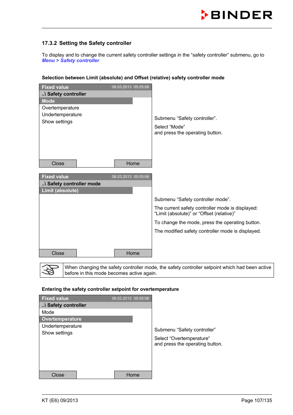 2 setting the safety controller | BINDER KT 53 User Manual | Page 107 / 135